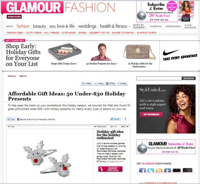 Glamour.com Christmas Gift Idea placement
